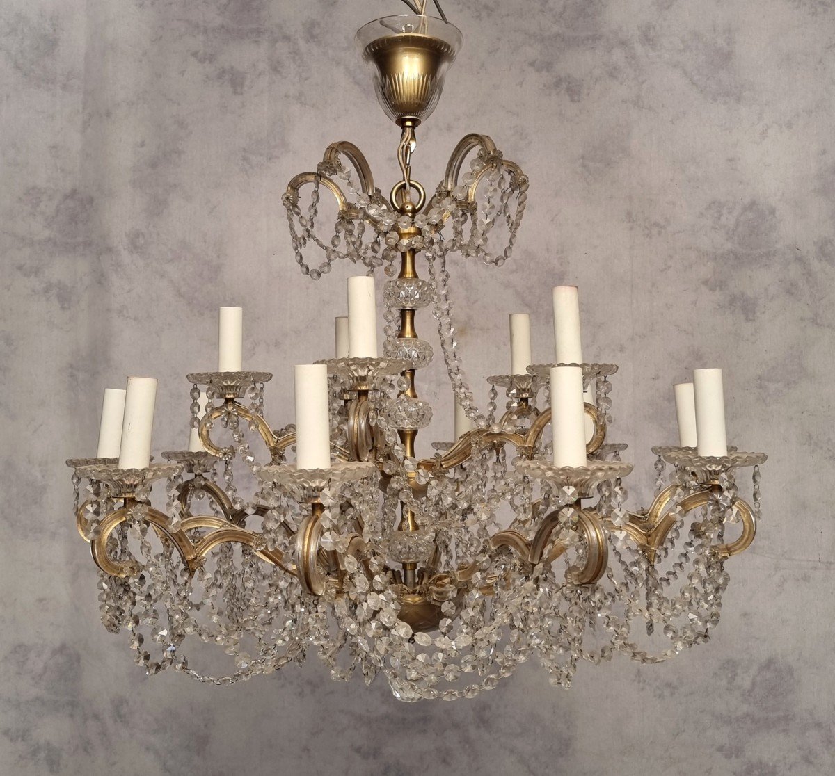 Lustre Corbeille Swarovski - 15 Bras de lumière - Bronze & Cristal - 20ème-photo-2