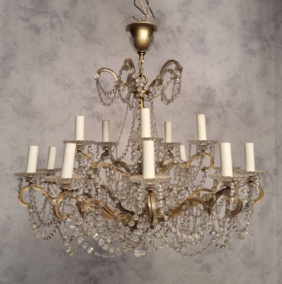 Lustre Corbeille Swarovski - 15 Bras de lumière - Bronze & Cristal - 20ème-photo-4