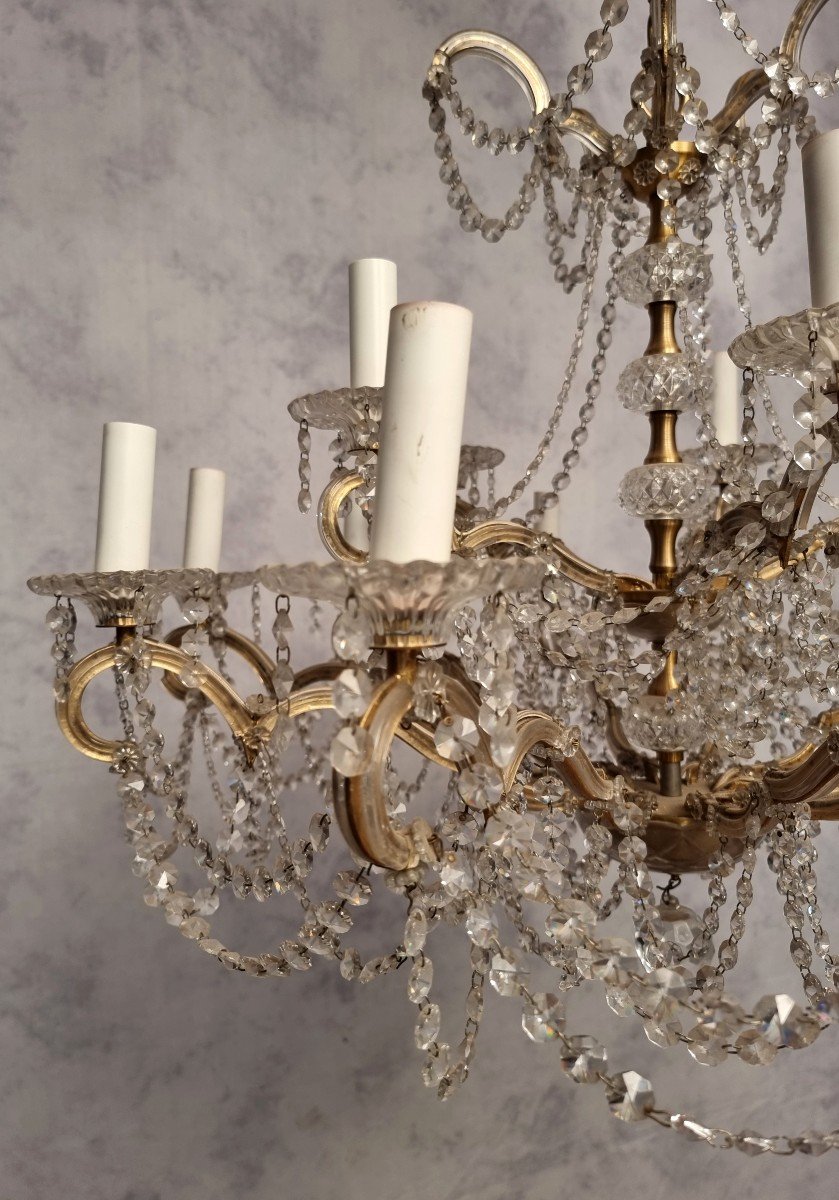 Lustre Corbeille Swarovski - 15 Bras de lumière - Bronze & Cristal - 20ème-photo-3