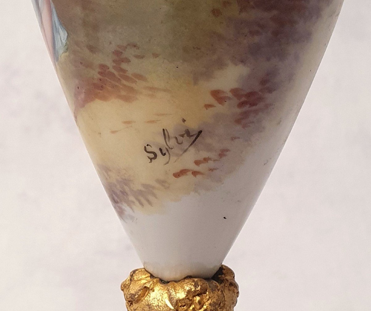 Paire De Vases Signés Sylvi – Porcelaine De Sèvres & Bronze Doré – 19ème-photo-3