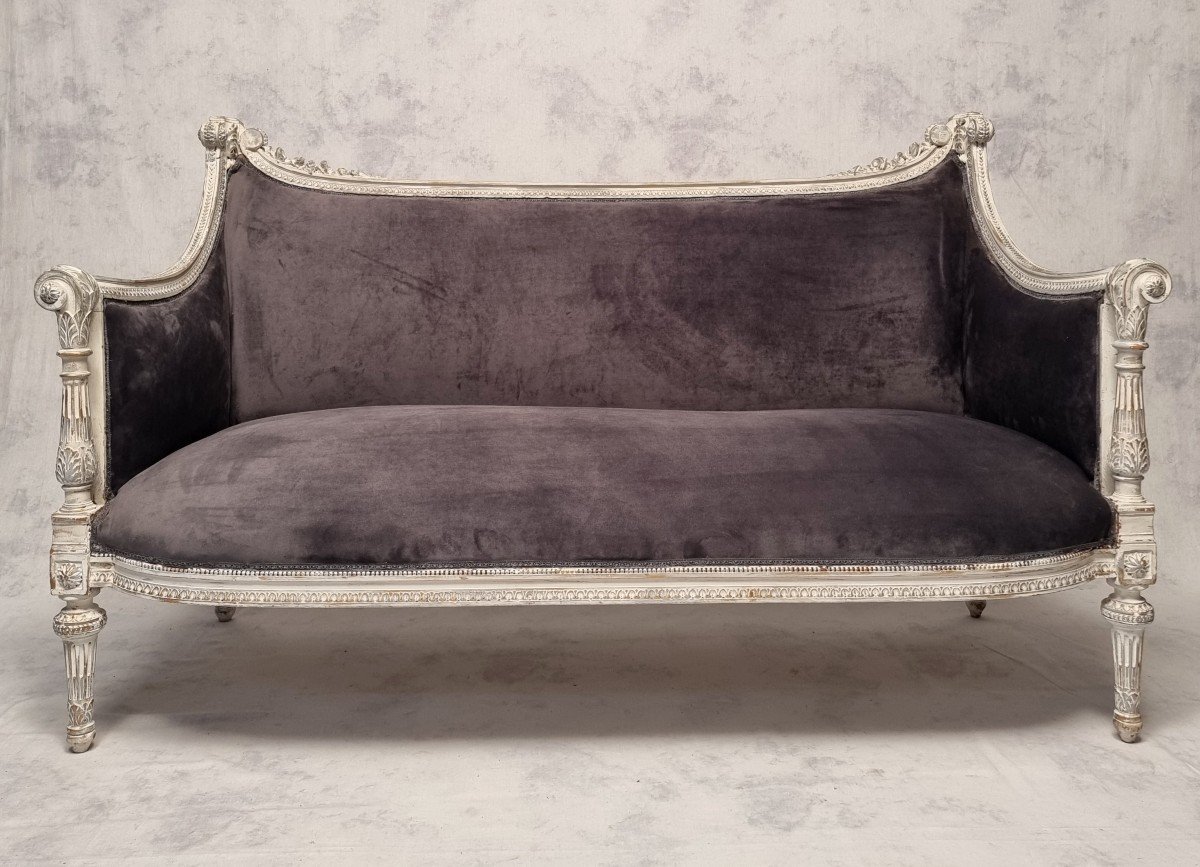 Louis XVI Style Sofa - Rich Sculpture - Patinated Wood - 19th-photo-3