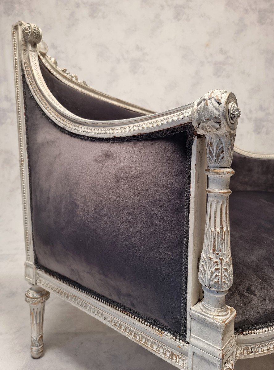 Louis XVI Style Sofa - Rich Sculpture - Patinated Wood - 19th-photo-2