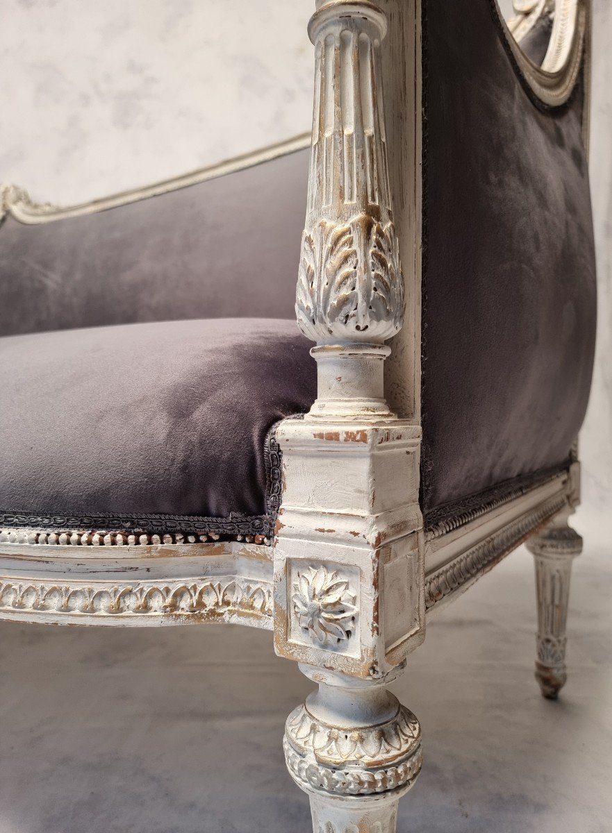 Louis XVI Style Sofa - Rich Sculpture - Patinated Wood - 19th-photo-4