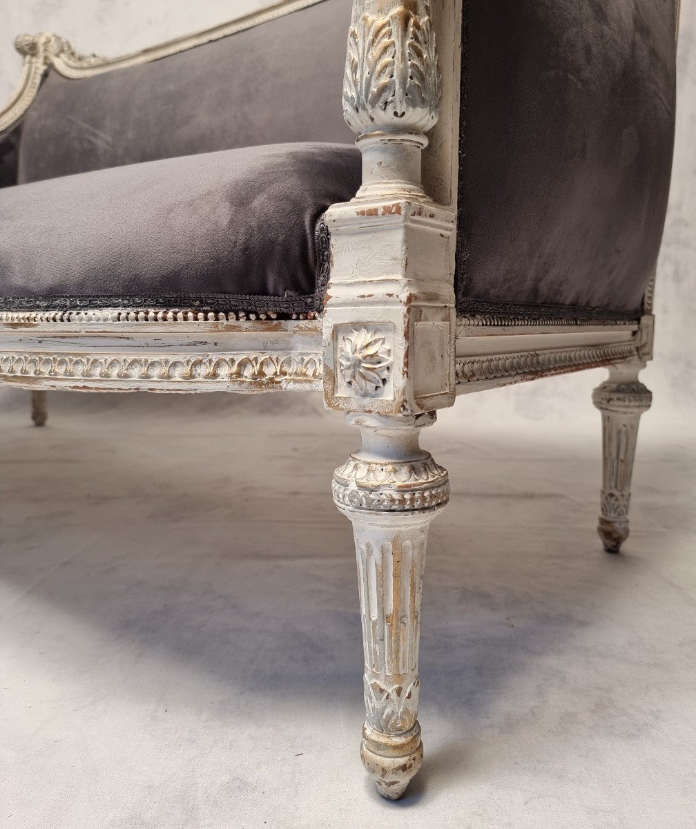 Louis XVI Style Sofa - Rich Sculpture - Patinated Wood - 19th-photo-5