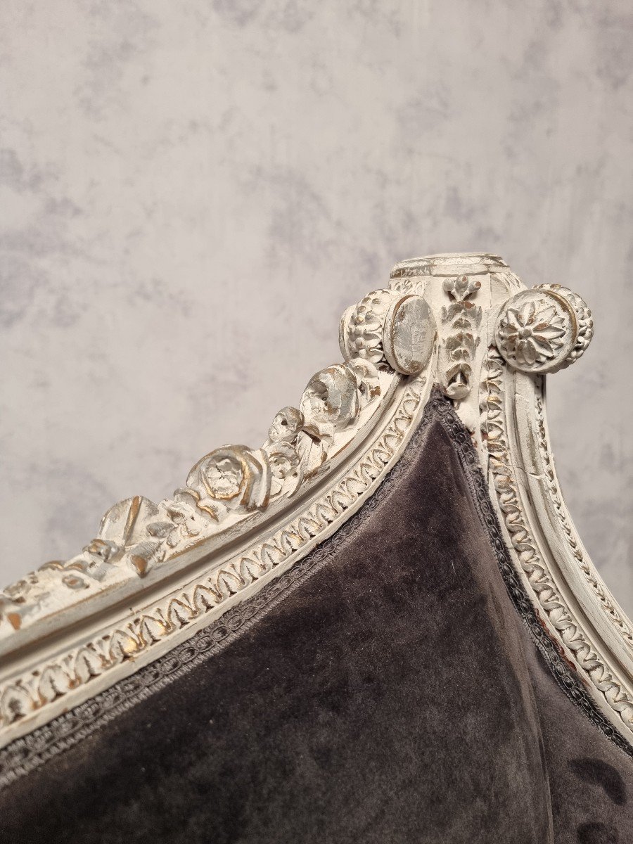 Louis XVI Style Sofa - Rich Sculpture - Patinated Wood - 19th-photo-7