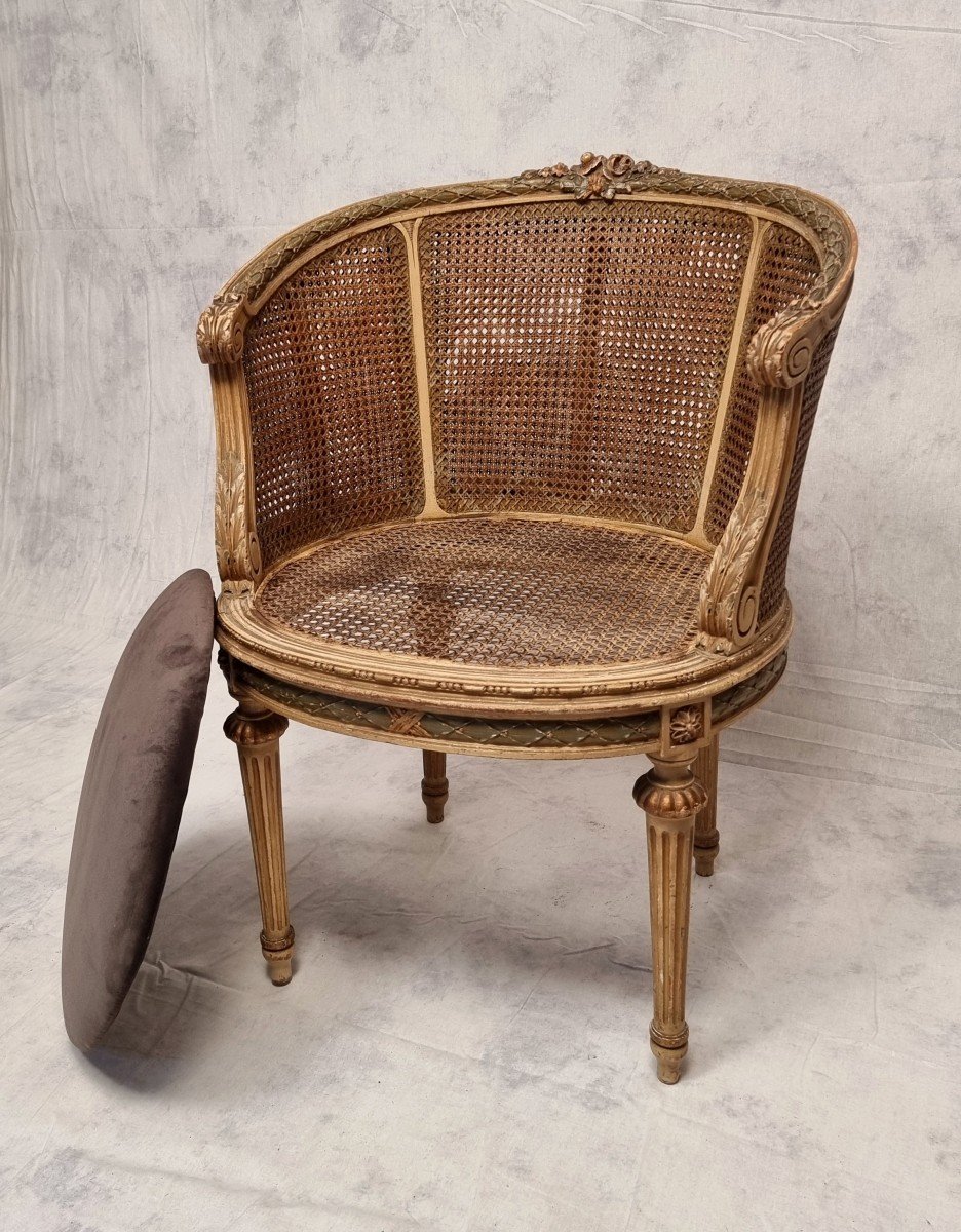 Louis XVI Style Office Armchair - Lacquered Wood - 19th-photo-2