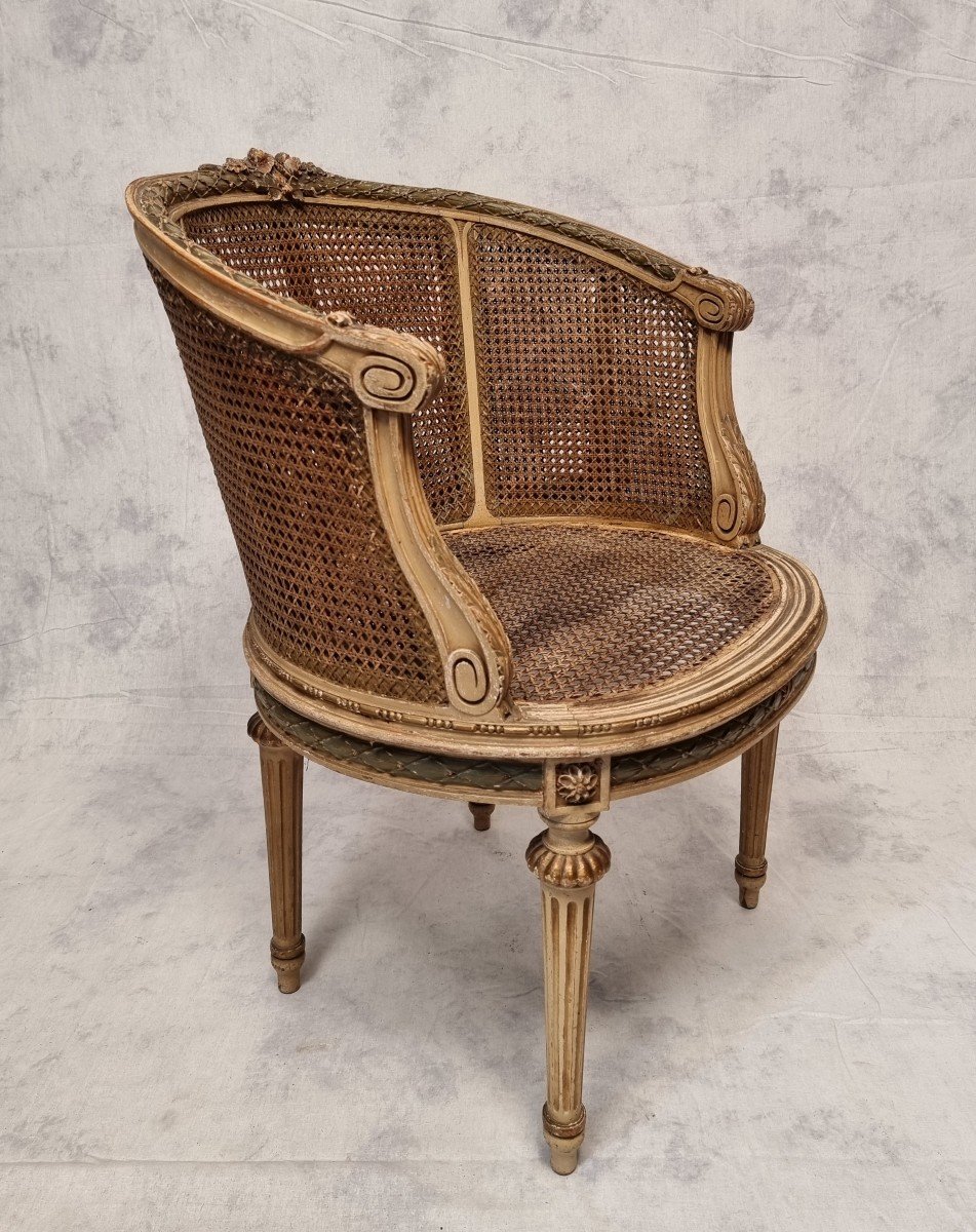 Louis XVI Style Office Armchair - Lacquered Wood - 19th-photo-2