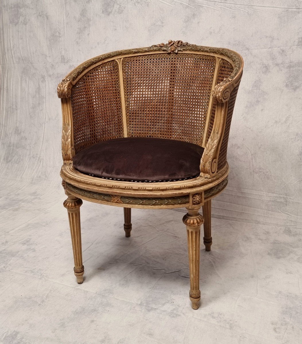 Louis XVI Style Office Armchair - Lacquered Wood - 19th