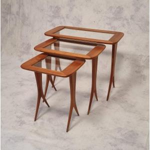 Suite De Tables Gigognes De Raphaël Raffel - Merisier - Ca 1955