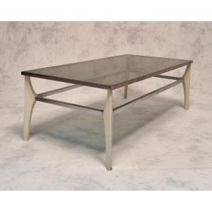 Italian Coffee Table - Metal & Smoked Glass - Ca 1970