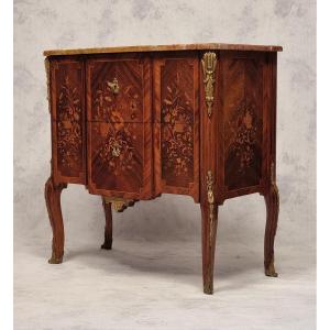 Transition Style Commode Napoleon III Period - Floral Marquetry - Rosewood - 19th
