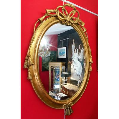 Italian Mirror Louis XVI - Trimmings - 19th C. - Golden Stucco Wood