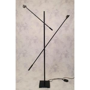 Floor Lamp With Double Pendulums - Stilnovo - Black Lacquered Metal - Ca 1970