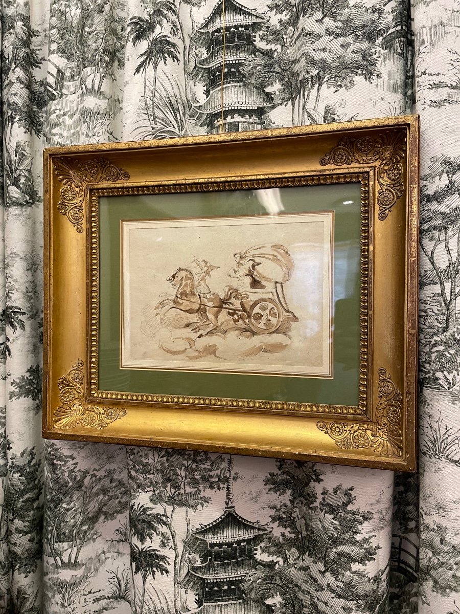 Dessin Au Crayon à l'Aquarelle à La Main Du XVIIIe Siècle Représentant Une Scène  Romaine