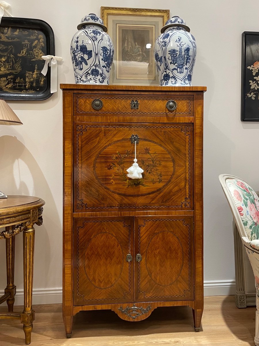 Secretaire Napoleon III Laqué Et Incrusté De Différentes Essences