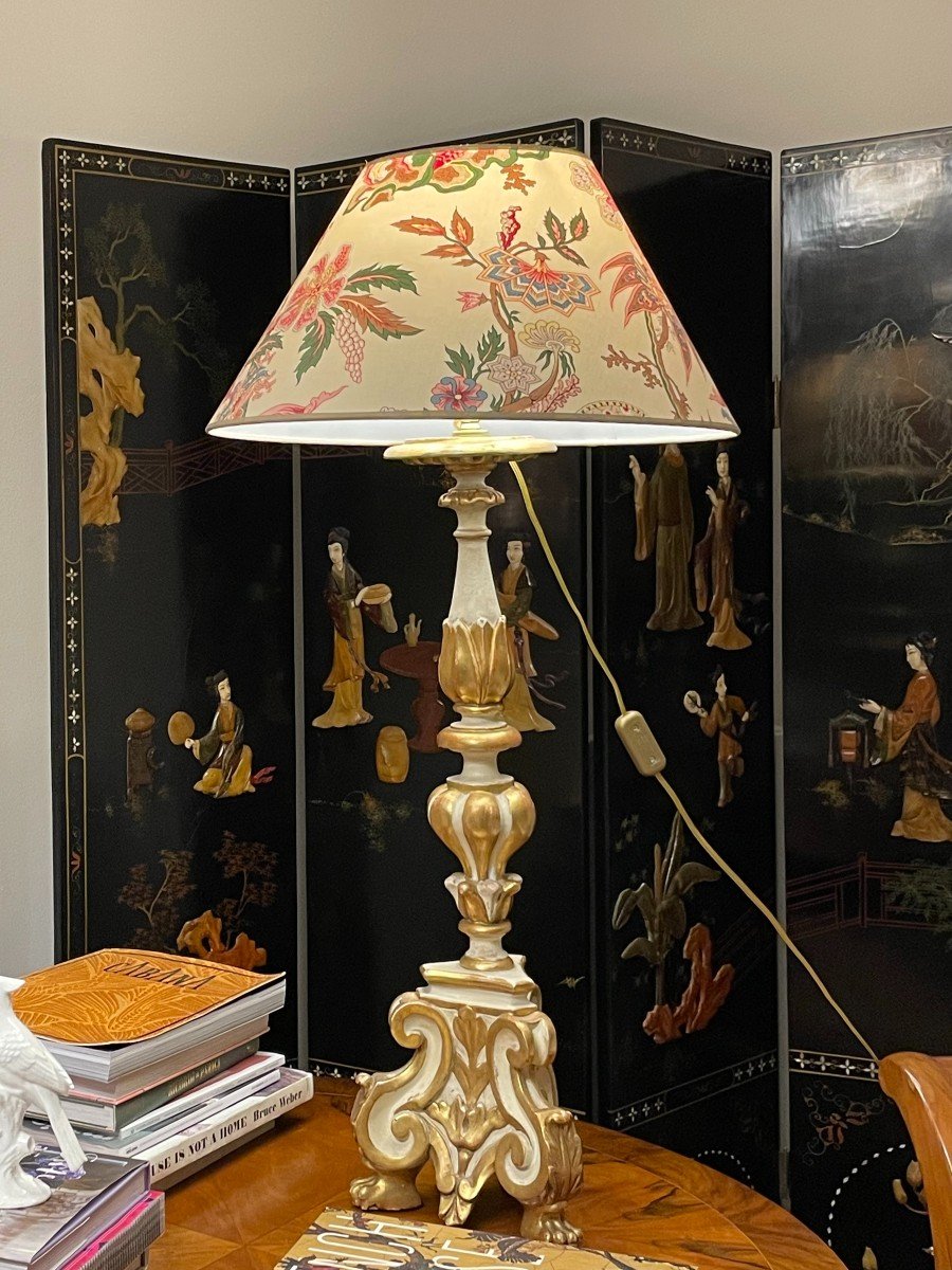 Torcere Transformed Into A Lamp In Ivory Lacquered Wood And Gold Leaf-photo-2