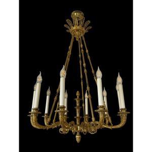 Louis XVI Style Gilded Bronze Chandelier With Ten Lights