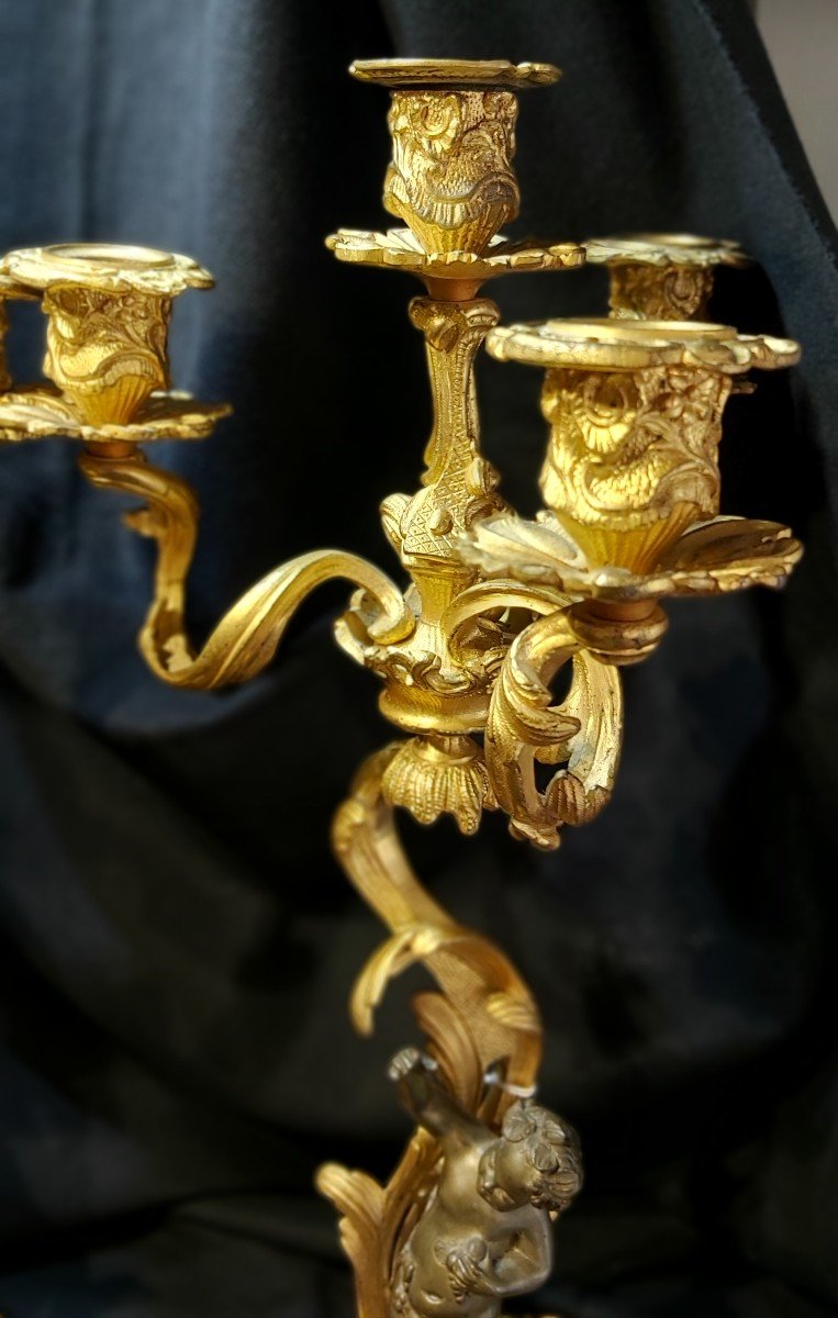 Pair Of Louis XV Style Gilt Bronze Candlesticks-photo-4