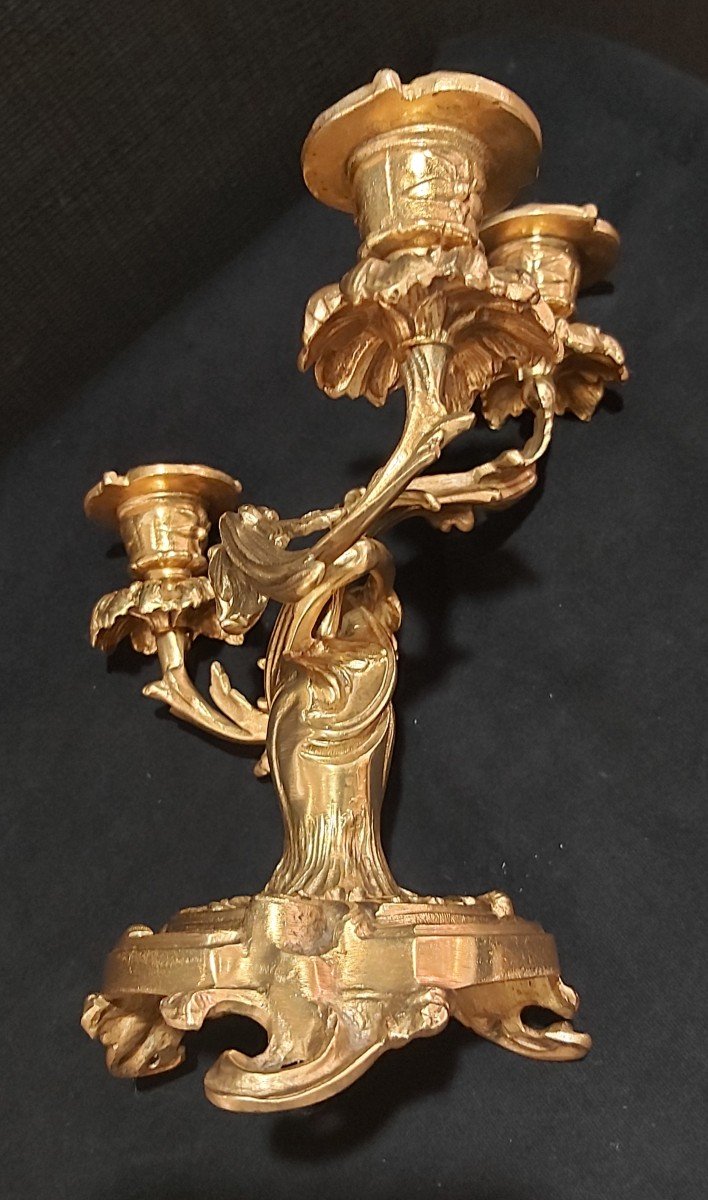Pair Of "ends Of Table" Candlesticks In Gilt Bronze-photo-3