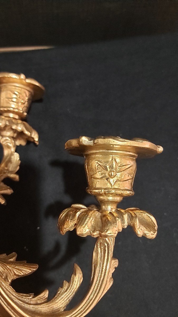 Pair Of "ends Of Table" Candlesticks In Gilt Bronze-photo-1