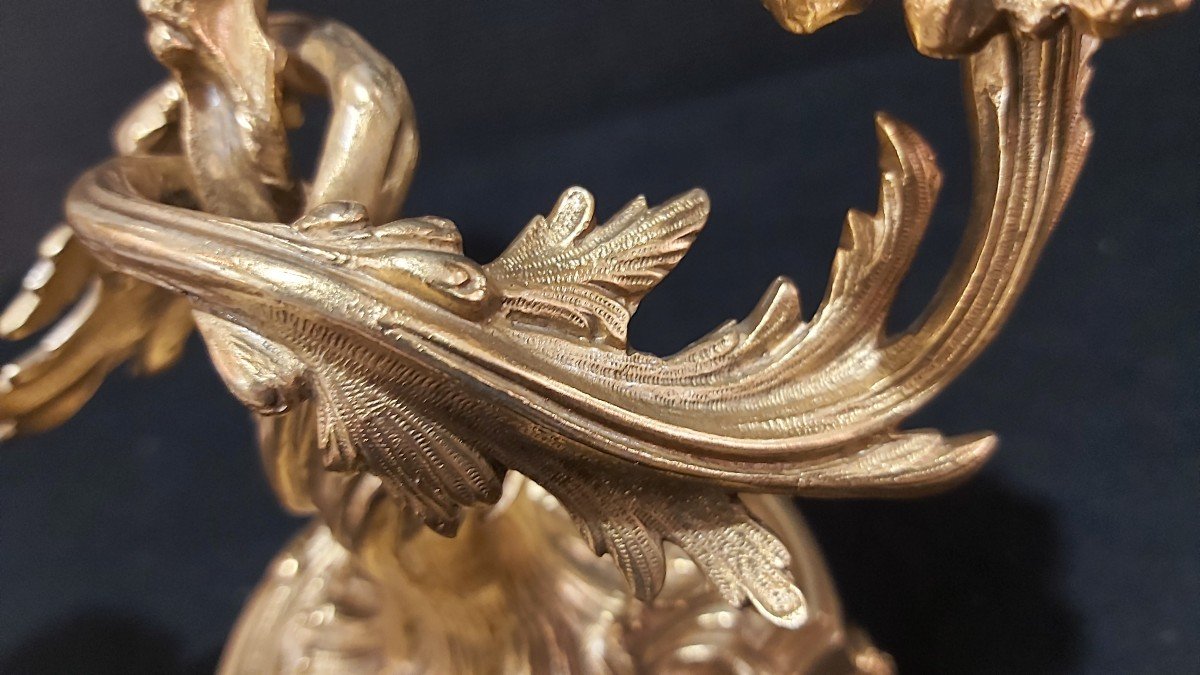 Pair Of "ends Of Table" Candlesticks In Gilt Bronze-photo-2