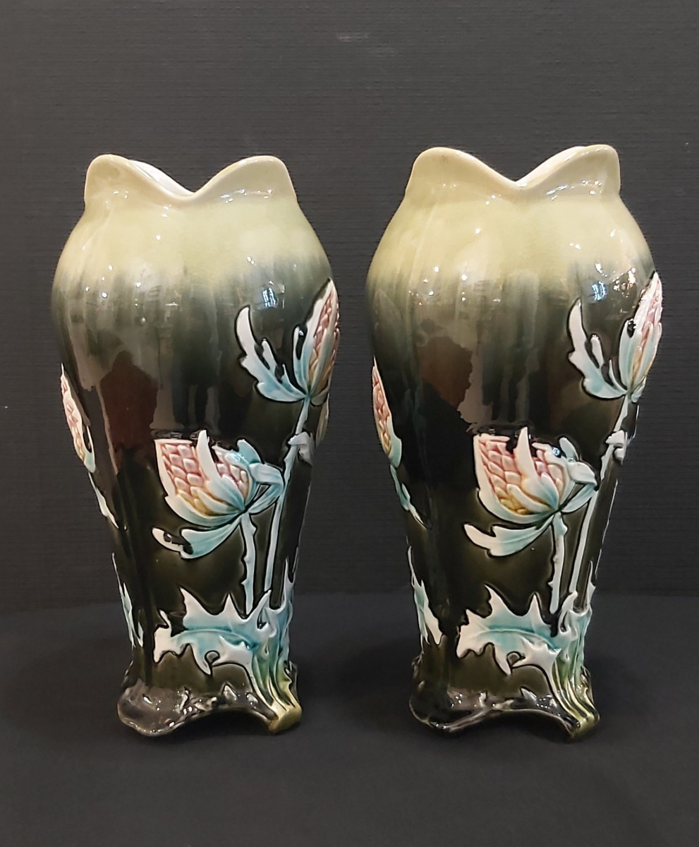 Vases barbotine de la faïencerie Gustave de Bruyn à Fives (Lille) Art Nouveau -photo-2