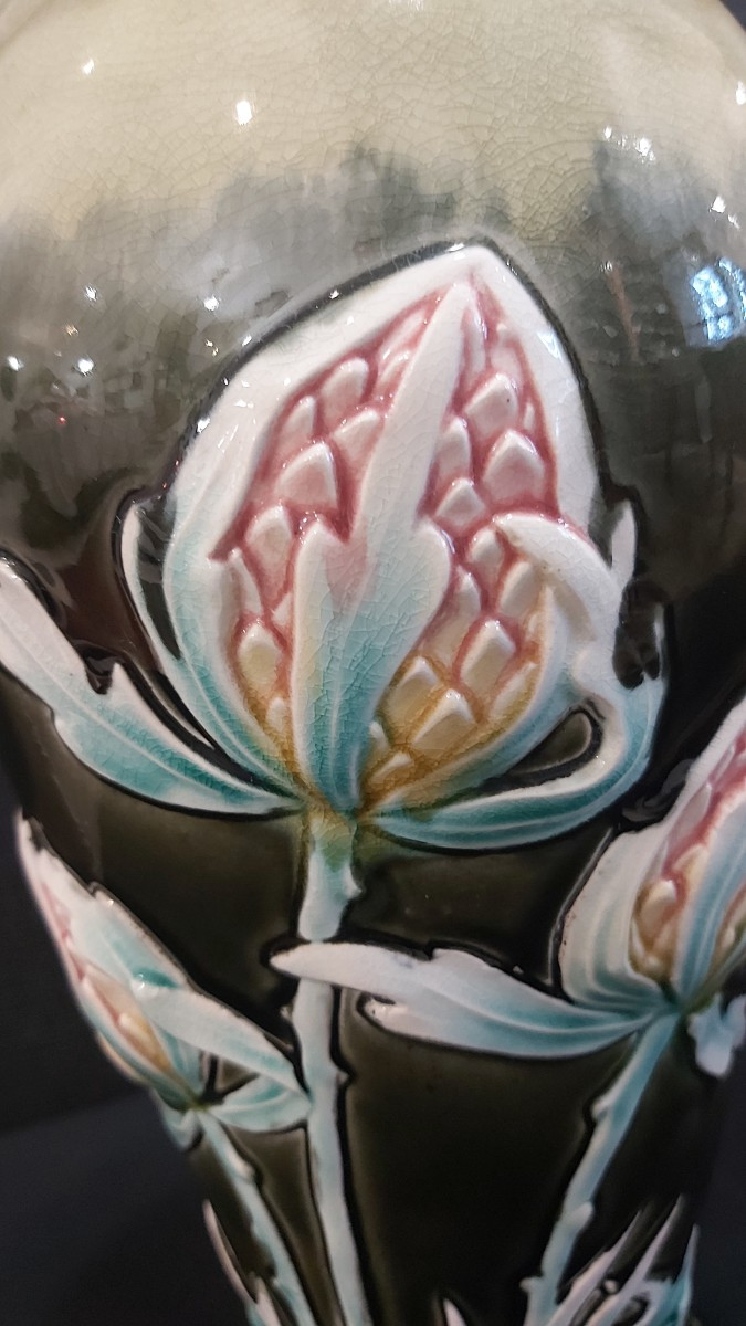 Vases barbotine de la faïencerie Gustave de Bruyn à Fives (Lille) Art Nouveau -photo-1