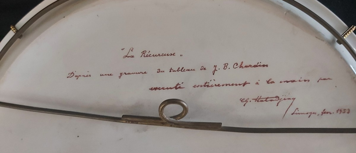 Large Decorative Limoges Porcelain Plate Dated 1953.-photo-3