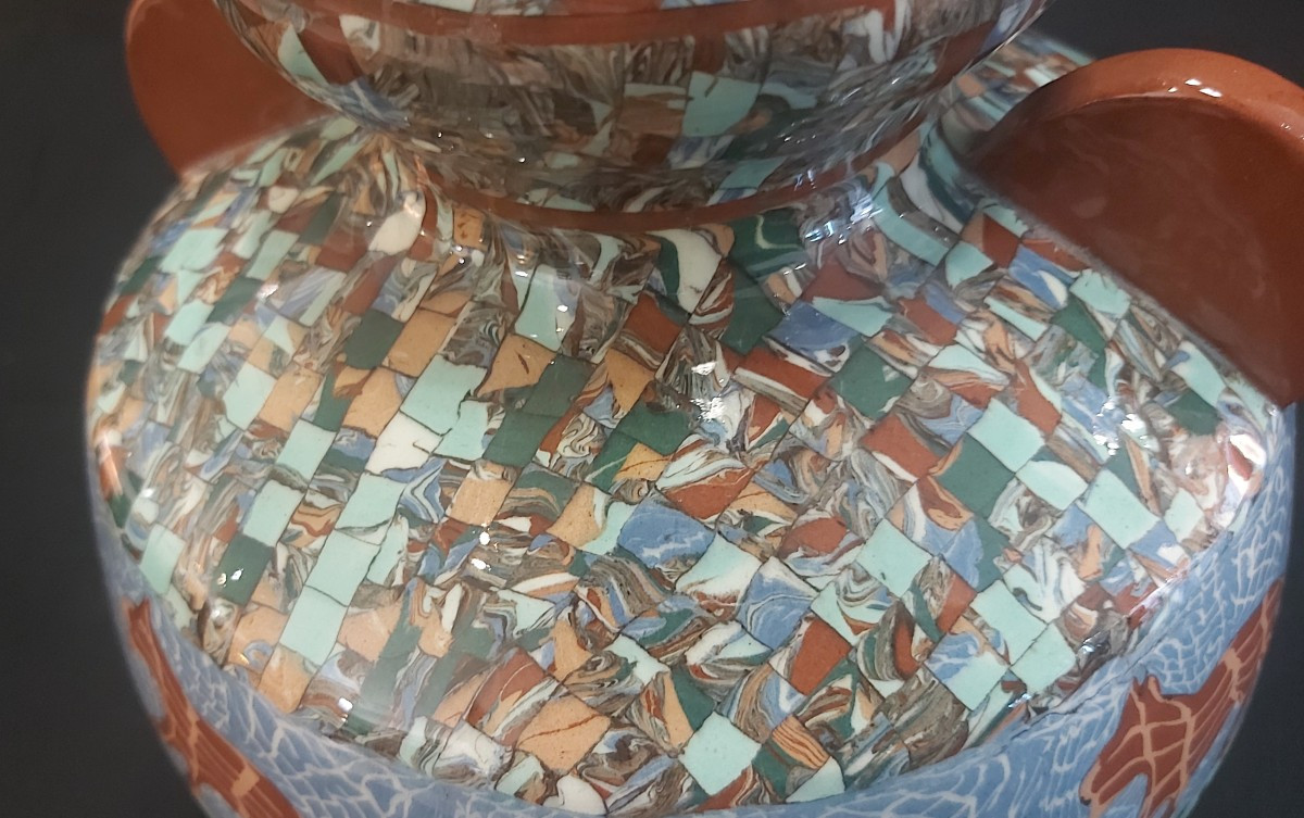 Vallauris Vase By Jean Gerbino In "mosaiced Earthenware" Mid-20th Century.-photo-3