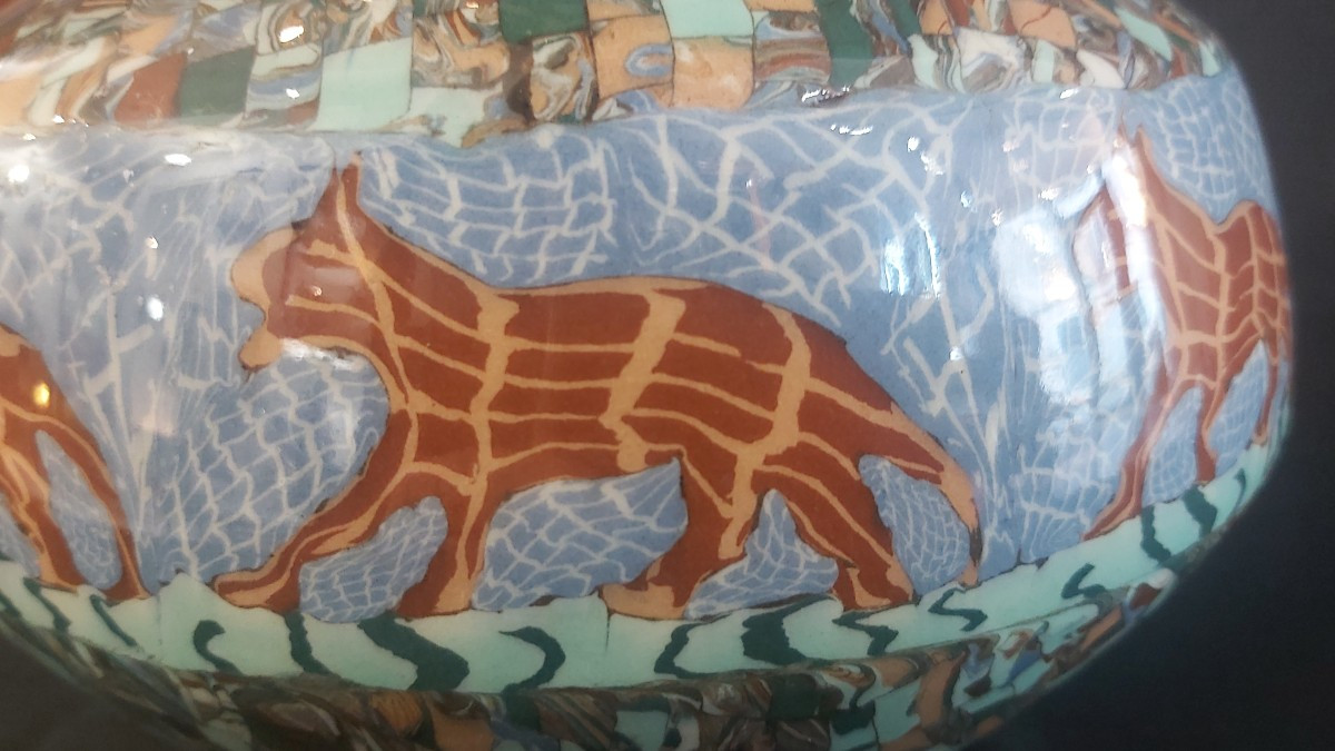 Vallauris Vase By Jean Gerbino In "mosaiced Earthenware" Mid-20th Century.-photo-1