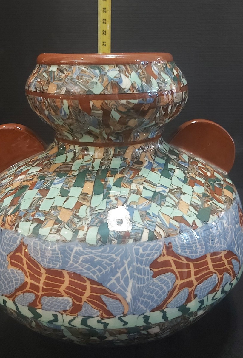 Vallauris Vase By Jean Gerbino In "mosaiced Earthenware" Mid-20th Century.-photo-4