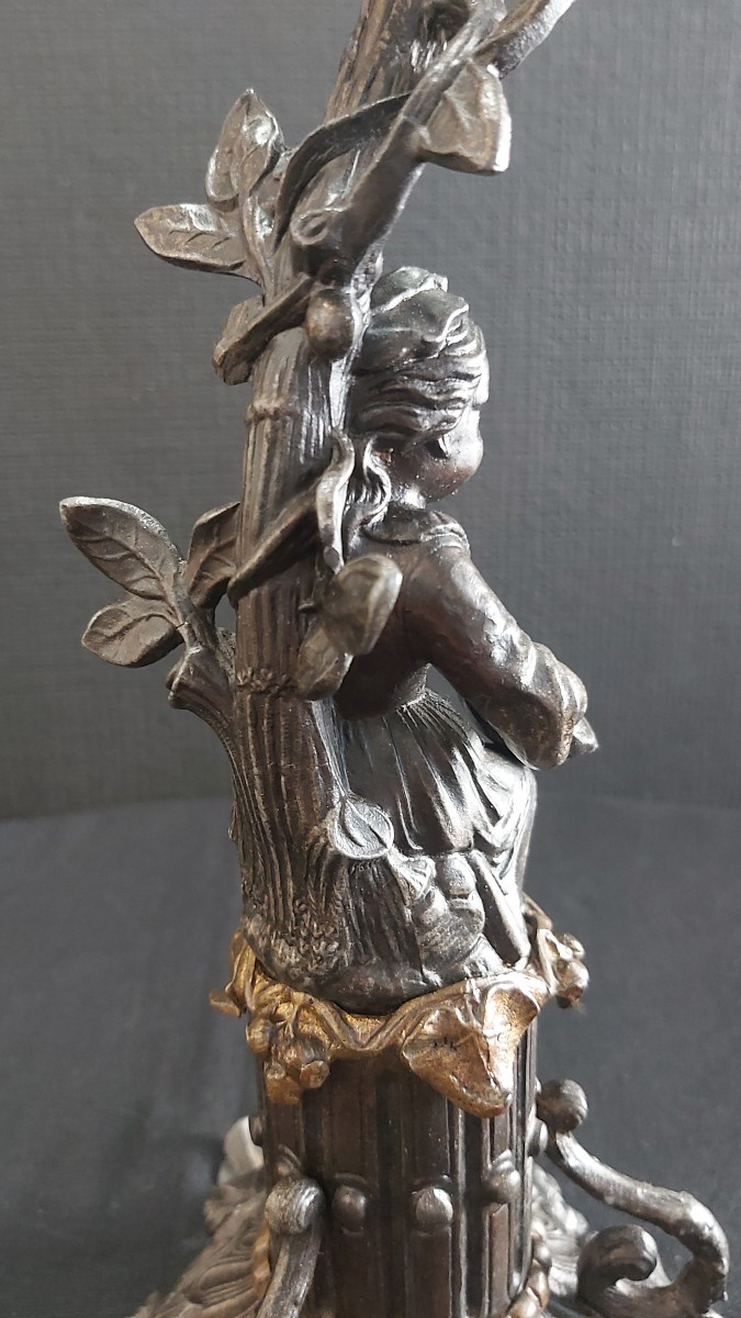 Paire de chandeliers régule et bronze, enfants musiciens, XIXème.-photo-4