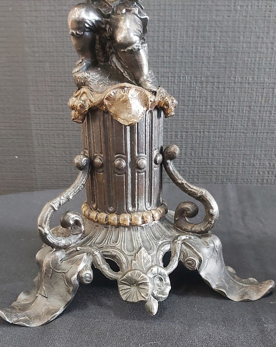 Paire de chandeliers régule et bronze, enfants musiciens, XIXème.-photo-3