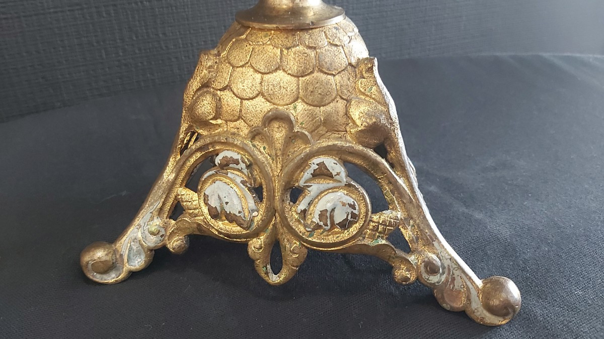 Grand candélabre d'église en bronze, XIXème.-photo-4