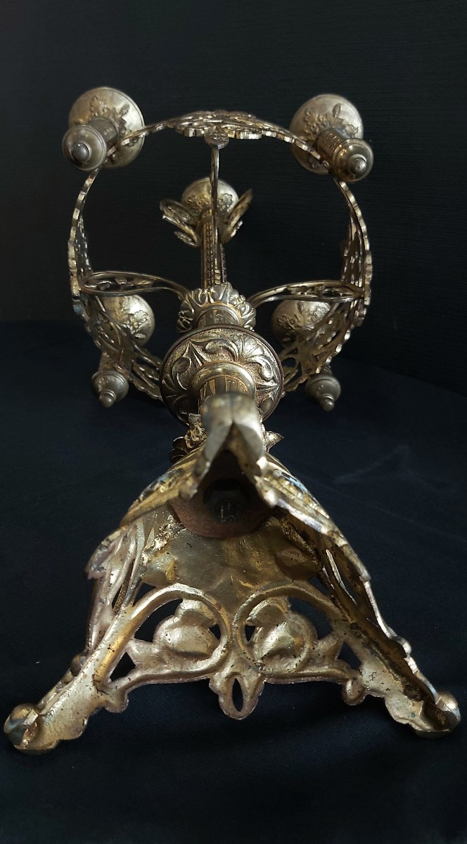 Grand candélabre d'église en bronze, XIXème.-photo-8