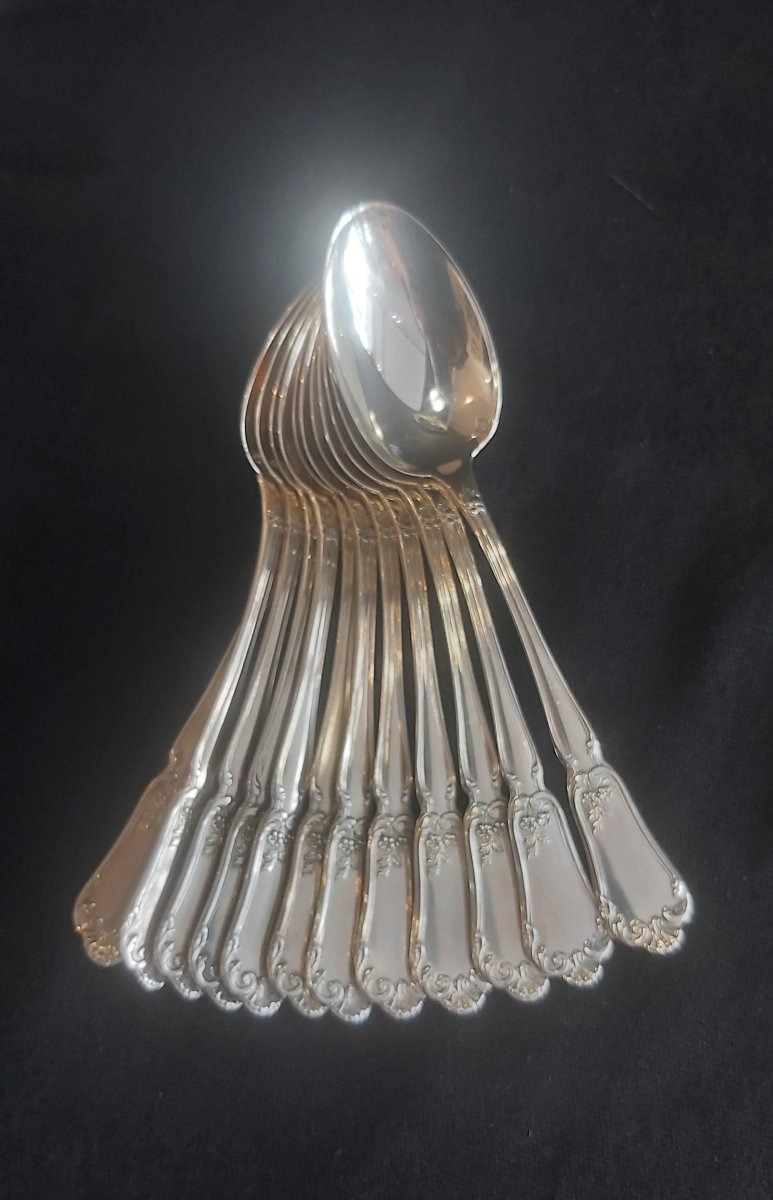 12 Solid Silver Teaspoons, Art Nouveau.-photo-3