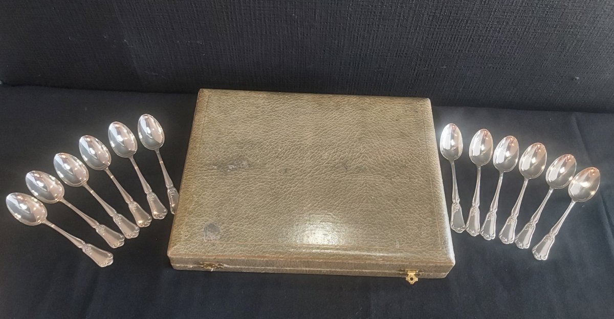 12 Solid Silver Teaspoons, Art Nouveau.-photo-7