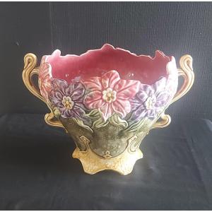 Barbotine Flower Pot From The Onnaing Earthenware Factory 