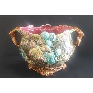 Cache-pot barbotine Art Nouveau de la faïencerie d'Onnaing 