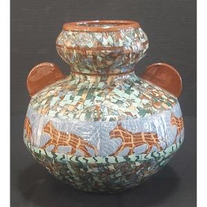 Vase Vallauris de Jean Gerbino en "terre mosaïquée" mi XXème.