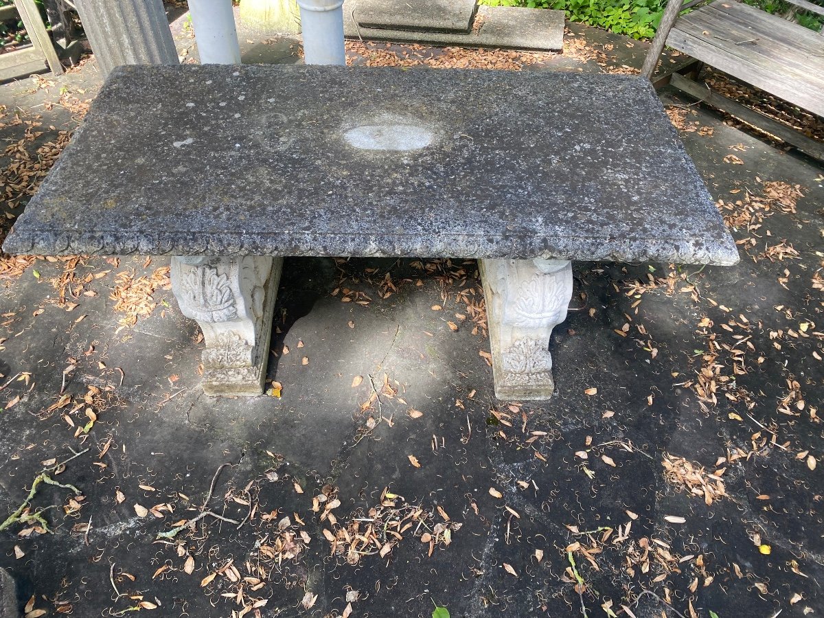 Garden Table In Reconstituted Stone - 20th Century -photo-2