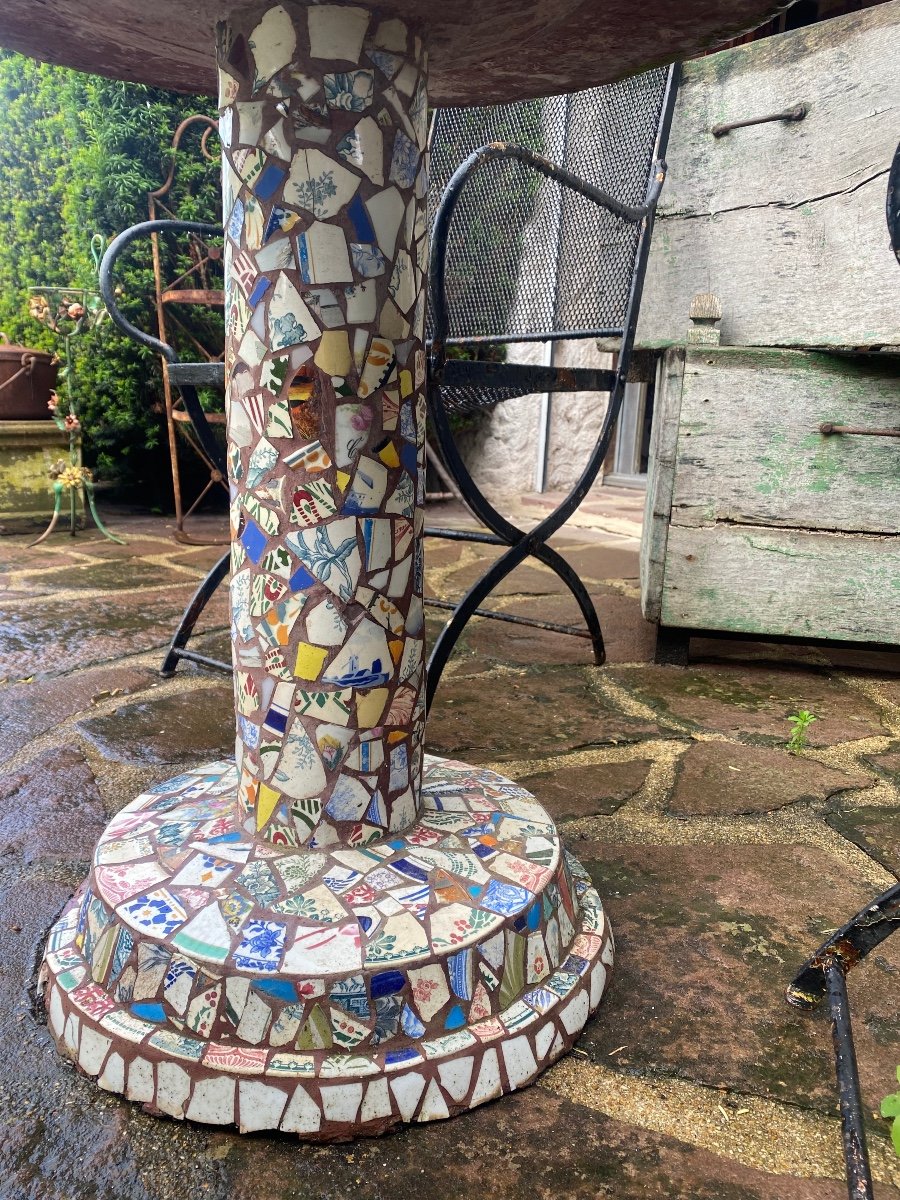 Picasiette Mosaic Pedestal Table 1950s Vintage -photo-2