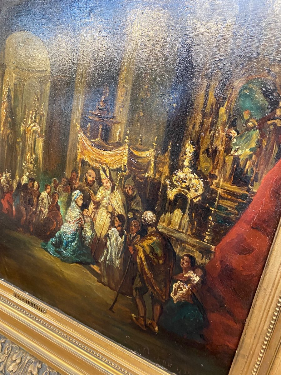 Spanish Painting Procession Scene 19th Century-photo-2