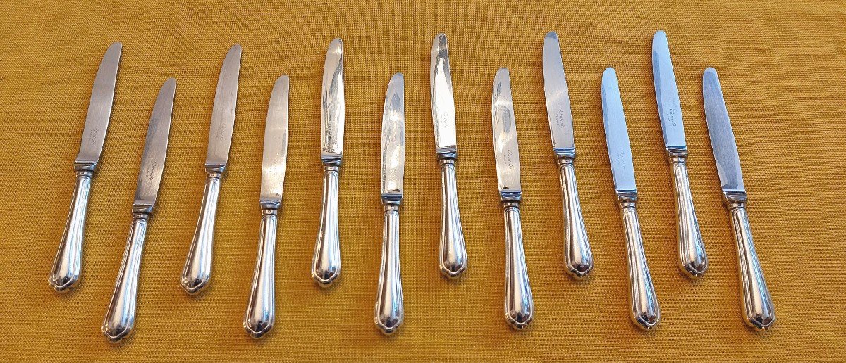 Christofle: Suite De 12 Couteaux à Desserts Modèle "spatours"