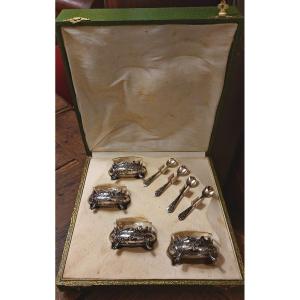 Coffret De 4 Salerons En Argent époque 1900