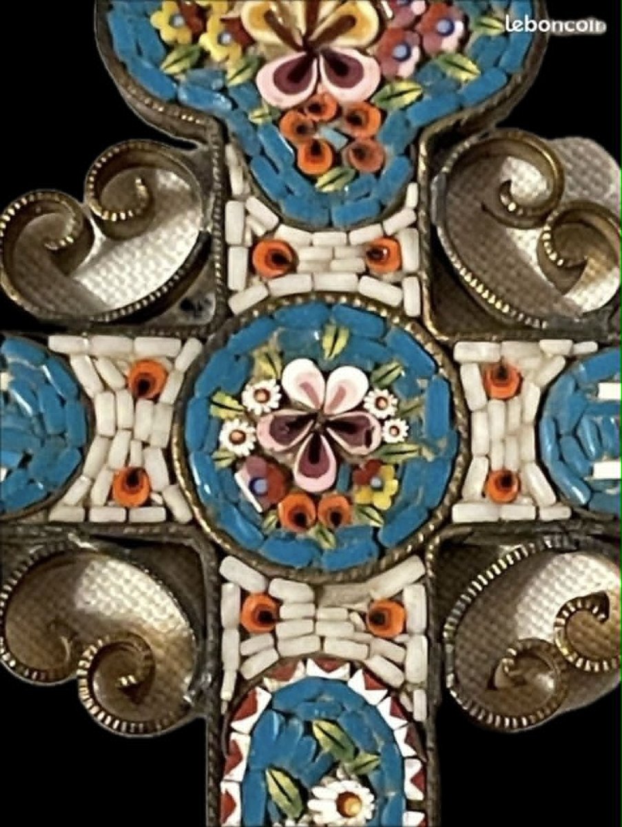 Croix en micro mosaïque du XIXe siècle-photo-3
