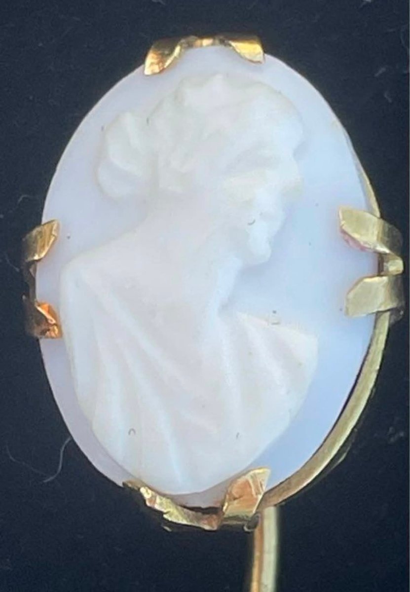 750 Gold Pin Adorned With A Seashell Cameo-photo-2