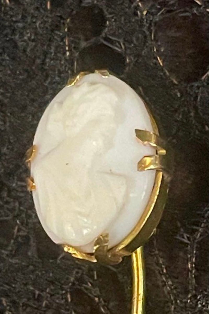 750 Gold Pin Adorned With A Seashell Cameo-photo-4