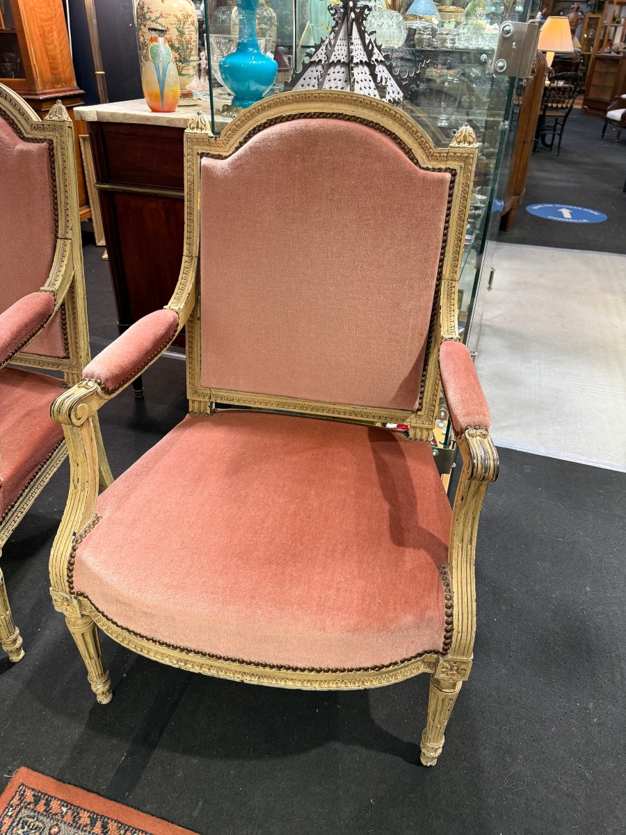 Paire de fauteuils à la Reine de style Louis XVI, vers 1900-photo-4