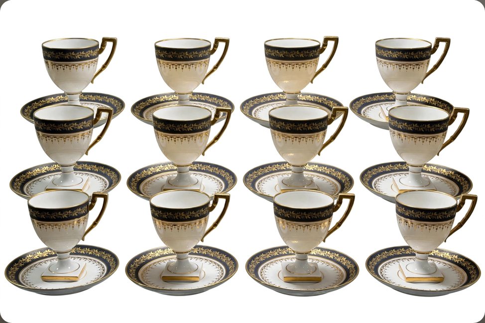 Empire 12-cup Coffee Set, Limoges Porcelain, Marked "a.f.", Circa 1900–1920
